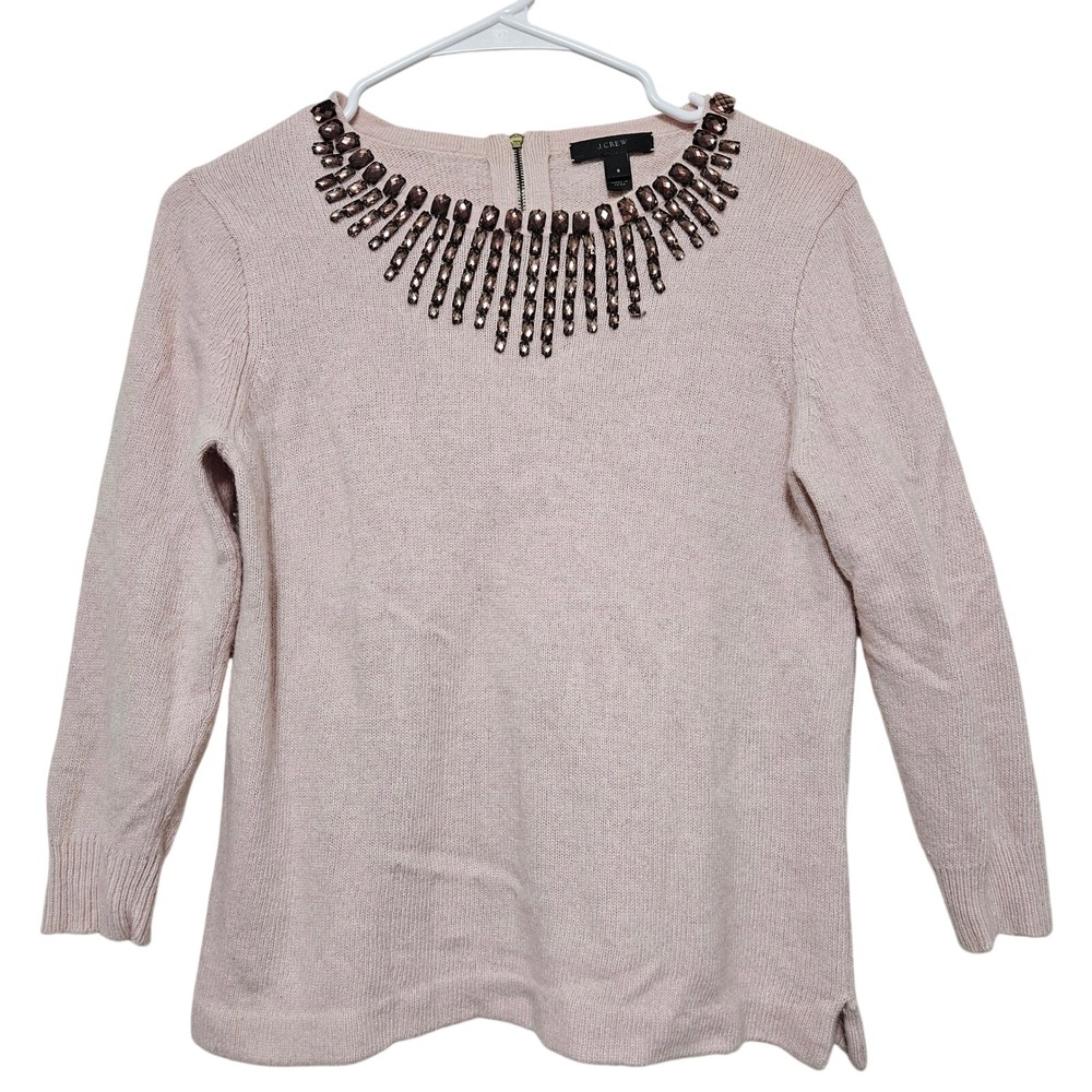 J.Crew Jewel Bib Sweater Petal Pink Wool Angora Blend Embellished Holiday Glam S